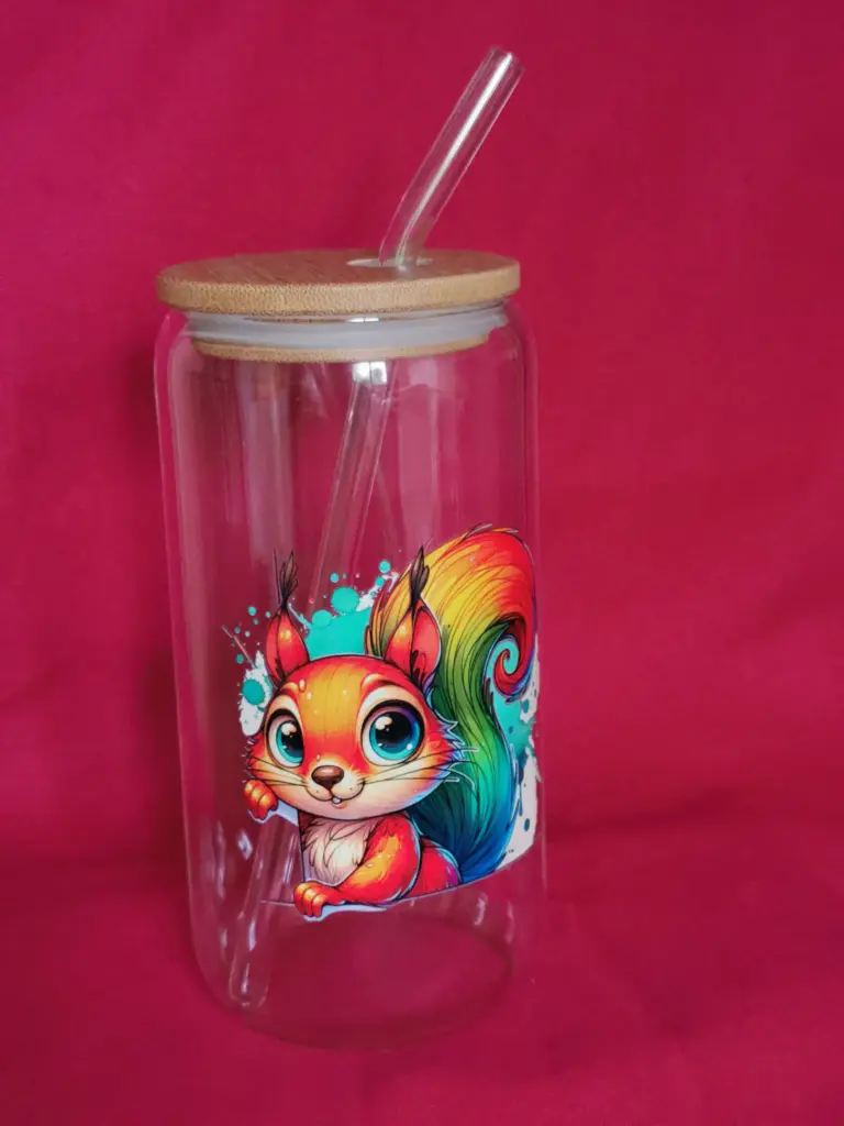 gobelet en verre animaux rigolos + couvercle +paille