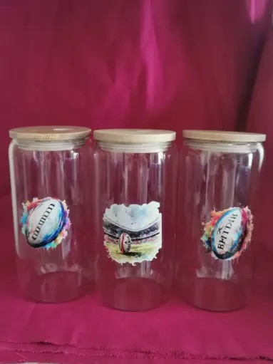 gobelet en verre rugby + couvercle + paille