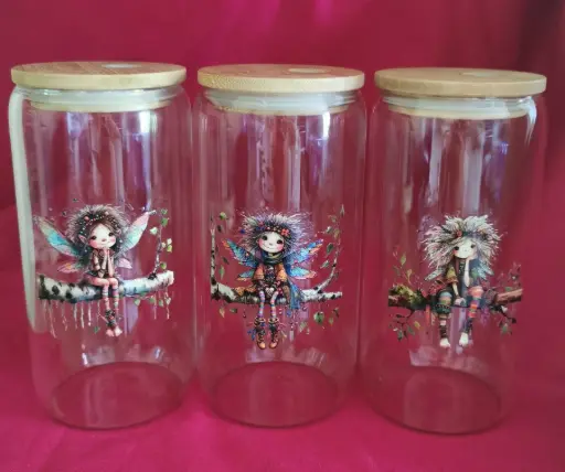 gobelet en verre fée des forets + couvercle + paille