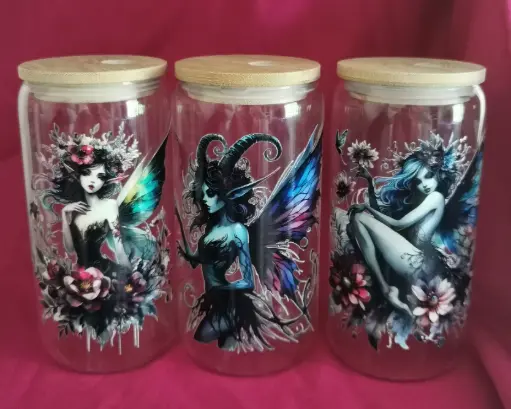 gobelet en verre fée maléfique + couvercle + paille